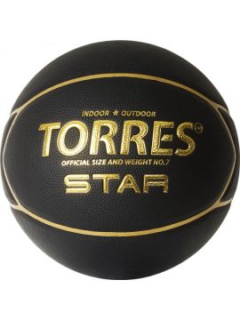 Мяч баск. TORRES Star, р.7, 7 панел.,ПУ-композит, нейлон. корд, бут.кам., черно-золотой